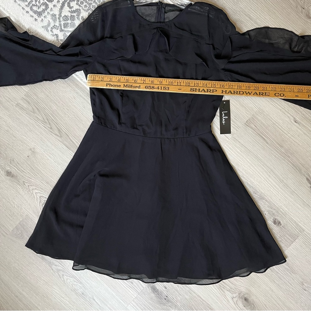 Lulu's NWT Longtime Love Black Long Sleeve Skater Dress Large Sheer Ruffle Goth - Picture 13 of 16